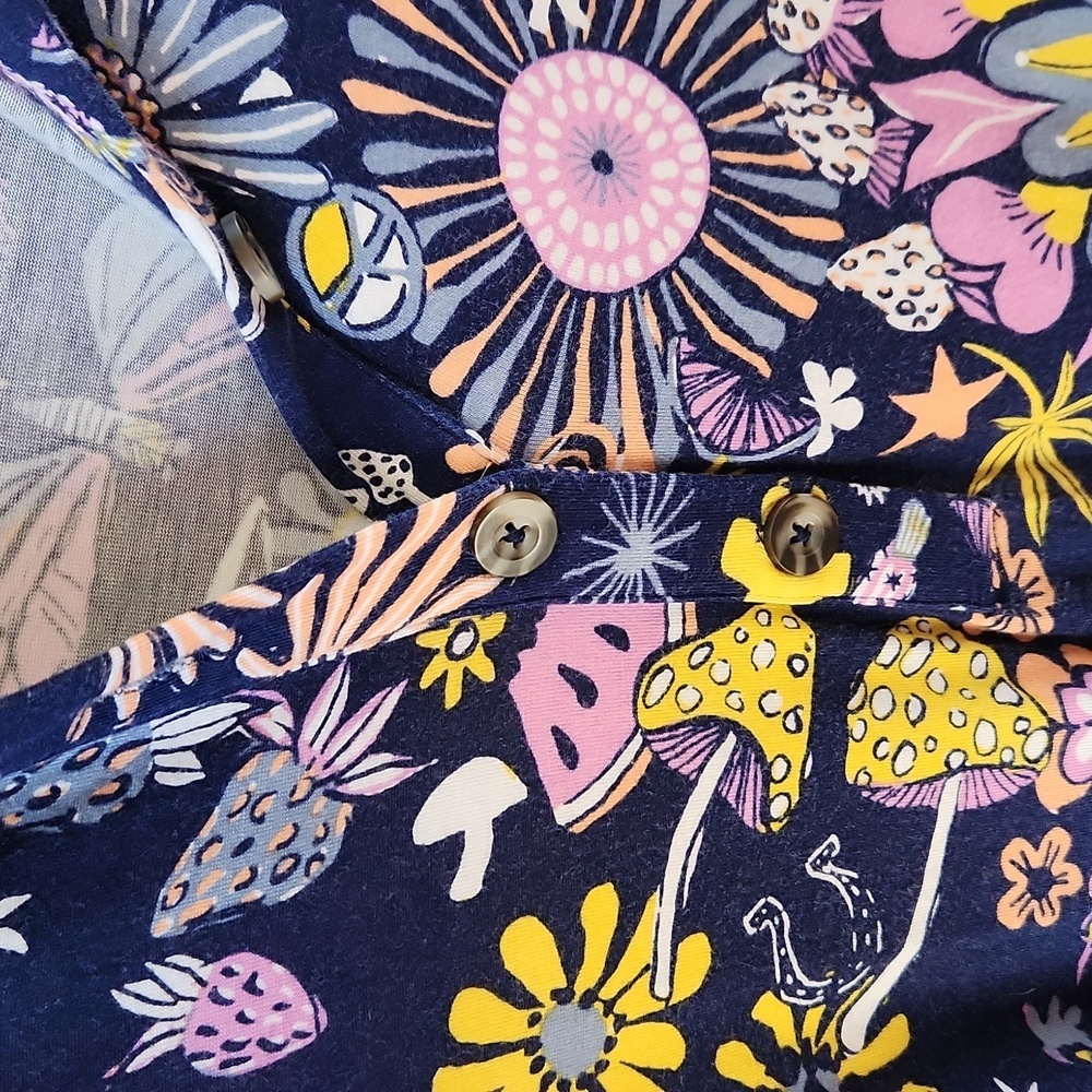 Modcloth Shift Dress sz L mushrooms floral whimsy Navy Pink - Picture 6 of 13